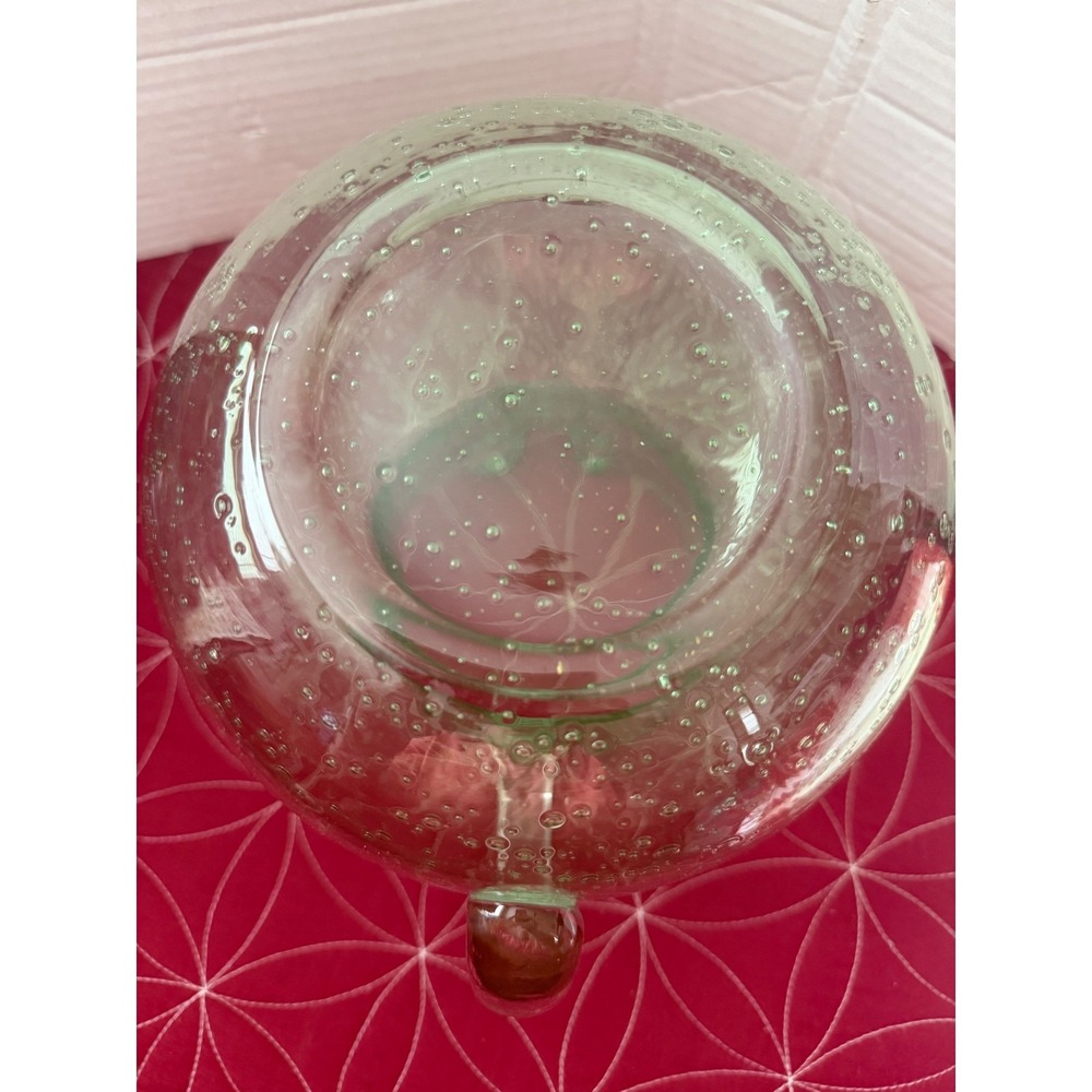 Vtg Hand Blown Light Green Seeded Bubble Glass Pitcher Round Belly Water Carafe - Picture 6 of 6